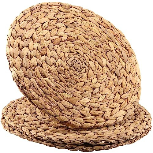 CHEUKYIU 3er 33cm Tischsets aus Wasserhyazinthen rund Natur 1cm Thick Platzset aus Seegras Hochwertige Handgefertigte Platzset Geflochtene Tischsets Tischmatte Set für Esstisch Schüsseln Besteck