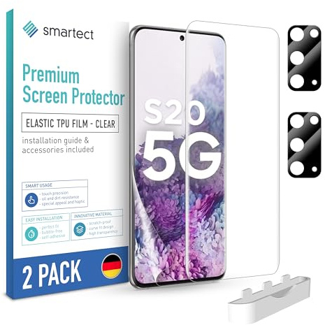 smartect Skärmskydd [2 +2 Stycken] kompatibel med Samsung Galaxy S20, Skärm + Kamera, Täcker hela displayen, HD Screen Protector Bubbelfri Installation, Anti-Fingeravtryck
