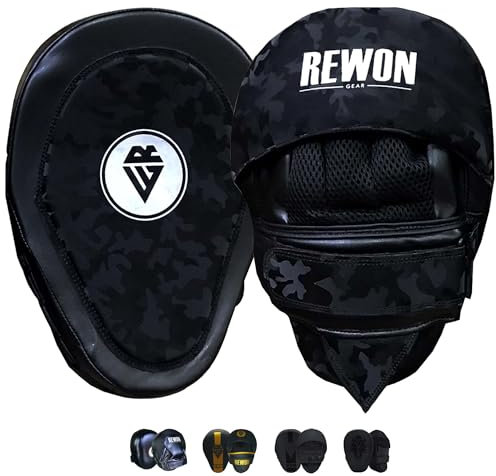 REWON Handpratzen Boxen Pad Boxpads Boxpratzen Muay Thai Pads fur MMA Kampfsport Training Kickboxen Muay Thai Taekwondo Karate (Black/Black)