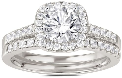 SweetJew 2.81ct Cubic Zirconia Women's Wedding Rings Set Silver Plated | 14k White Gold & Silver Plated Bridal Ring Set AAAAA CZ Engagement Anniversary Size J 1/2 -T 1/2