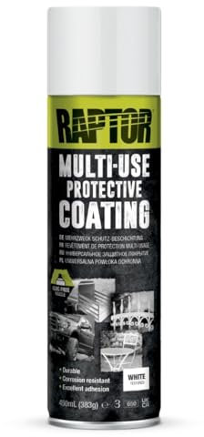 U-POL Raptor 1K Peinture en spray Blanc 450 ml I Facile à utiliser Revêtement de protection durable et résistant aux rayures I directement sur le métal, l'aluminium, les fibres de verre, le plastique
