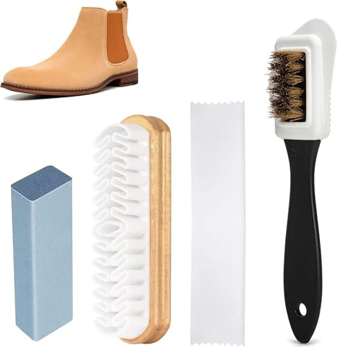 4Pcs Shoe Cleaning Brush Set - Double-Sided Suede & Nubuck Cleaner Kit with Hard-Wearing Crepe Brushes, Eraser and Microfibre Cloth for Effective Shoe Care