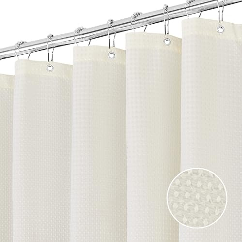 FIISAYL Waffle Tenda Doccia Tenda Vasca da Bagno Rigida Tessuto in Poliestere Lavabile in Lavatrice con 12 Anelli Impermeabile 183 x 183 cm(Crema)