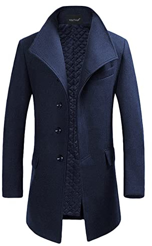 YOUTHUP Abrigos para Hombre Sobretodo de Invierno de Lana Trenca Abrigo Slim Fit Chaqueta, Azul(Diseño 1), M