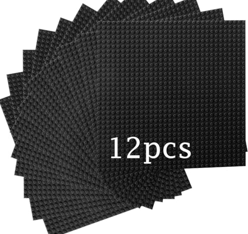 HUYIYI 12 Platten-Set Bauplatte Kompatibel mit Meisten Marken,Kompatibel mit Bauplatte Classic,25,5 x 25,5cm,Classic Schwarz Grundplatte für Konstruktionen und für weitere Sets