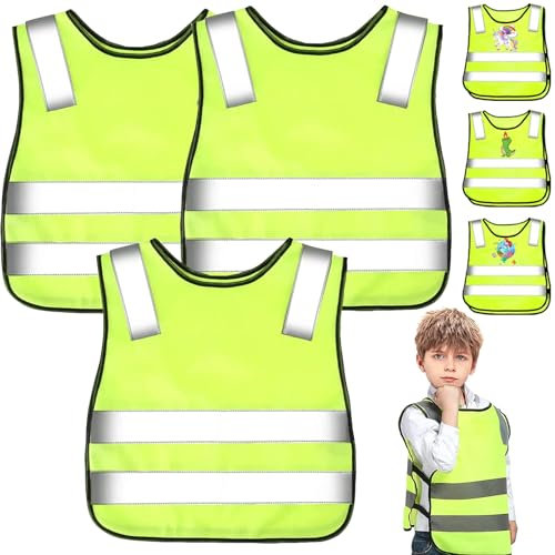 YOUYIKE Warnweste Kinder, 2/3 Stück Reflektierende Sicherheitsweste Kinder, Gelb Warnweste Fahrrad Kind Von 3-12 Jahre, 360 Grad Reflektorweste für Den Schulweg, Radfahren, Sport, Laufen(3 pcs)