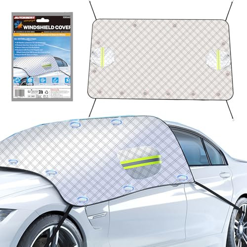OEMASSIVE 230 x 140cm Front Windshield Sun Shade with Zipped Elastic Hook & Binding Belt,4 Layer PEVA Aluminium Foil Car Windscreen Windshield Cover,Car Shield Sun Protector for Truck SUV Cargo Vans