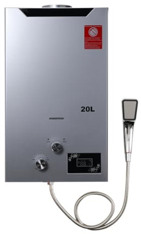 ECUTEE Scaldabagno a Gas GPL 20L, Scaldabagno Istantaneo a Propano, 40KW a Parete senza Serbatoio Scaldacqua Istantaneo Senza Serbatoio con Kit Doccia, Funziona a Bassa Pressione dellAcqua