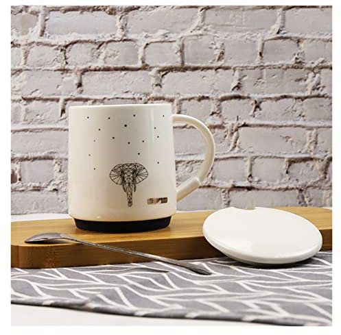 Generic Cups,Mug Starry Animals Pattern Mug Ceramic of Bone China Cup Office Tea Cup Milk Cup with Lid and Spoon/Elephant/330Ml(11 Ounce)