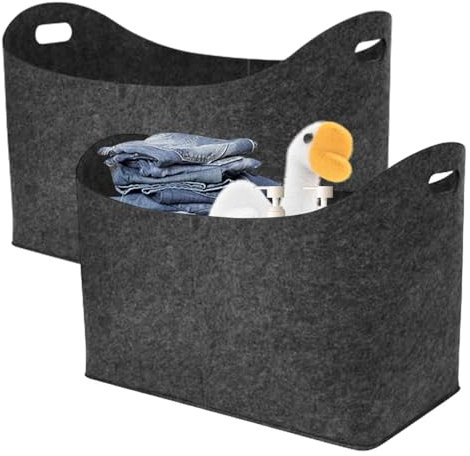 Biniveil Lot de 2 sacs de transport de bois de chauffage en feutre - Pliable - Avec poignée de transport pour vêtements et jouets
