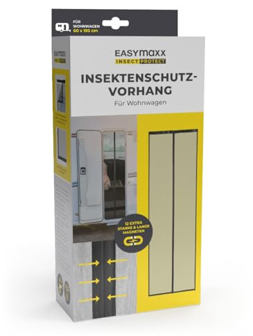 EASYmaxx Mosquitera para Caravana de 60 x 195 cm, mosquitera para Puerta con Cintas magnéticas XXL, protección contra Insectos para Puerta de Caravana, mosquitera magnética, Cierre automático