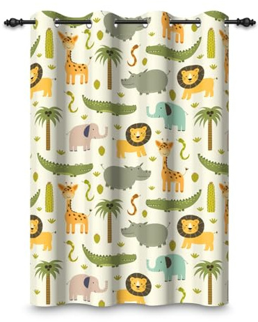 ggaimwf 107x215cm Cortina con Ojales de Animales Dormitorio Infantil Jirafa León Tropical Lindo Dibujos Animados Cortinas Opacas con Ojales Ventanas Sala de Juegos Sala de Estar,1 Panel Individual