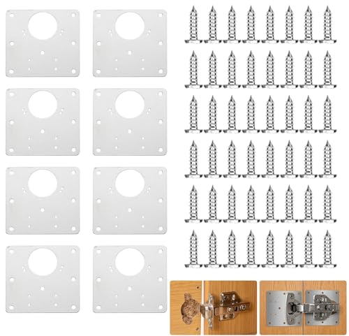 Cerniera per Ante Cucina 8 Pezzi Piastra Riparazione Cerniera Ante con 48 Viti 9x9cm Piastre per Cerniere Cerniere per Mobili Riparazione,Adatto per Armadi, Mobili,Cassetti,Finestre