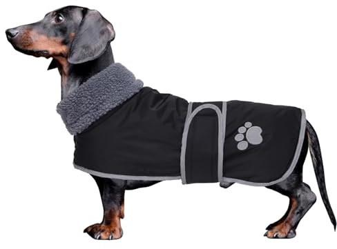 Dog Winter Coat Thermal Quilted Dachshund Coat,with warm flannel Lining,Geyecete waterproof Outdoor Dog Apparel with Adjustable Bands-Black-S