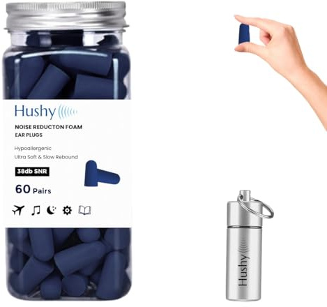 Premium 120-pack skumöronproppar för sömn, brusreducering, studier och resor | Ultramjuk allergivänlig 38 dB SNR | bästa skumöronpropparna för sömn, snarkning, arbete med bärväska (kungsblå).
