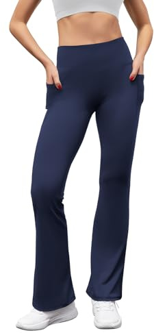 SEAYIJIA Women Trousers Flared Leggings Bootcut Yoga Pants Strech Sports Pants Casual Bussiness Work Trousers with Pockets, Navy Blue L