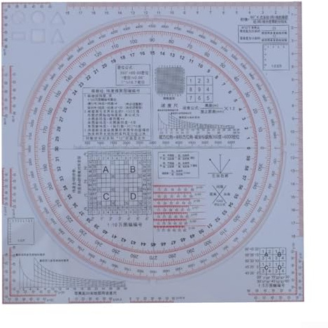 Règle calculatrice de densité de type 2025 pour mesure de carte - Outil d'analyse de terrain en plastique transparent avec impression à l'encre bicolore - 23 cm x 23 cm