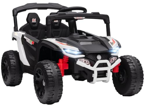 AIYAPLAY Coche Eléctrico para Niños 12V UTV con 2 Motores 3-5 km/h Blanco | Control Remoto 2,4G, Suspensión Trasera, Faros, Música, para Niños de 3-5 Años