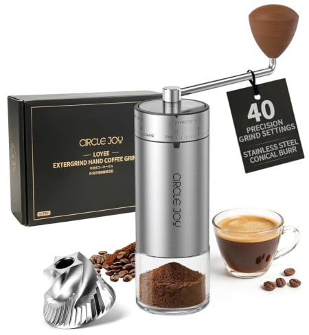 CIRCLE JOY Manual Coffee Grinder with 40 External Adjustable Settings, Stainless Steel Burr Coffee Bean Grinder, Portable Hand Coffee Grinder for Espresso French Press Cold Brew