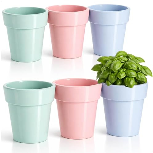 com-four® 6 vasi per piante in plastica Ø 12 x 12 cm – portavasi in tonalità pastello moderne – vasetti per erbe da appoggio per casa, balcone e giardino