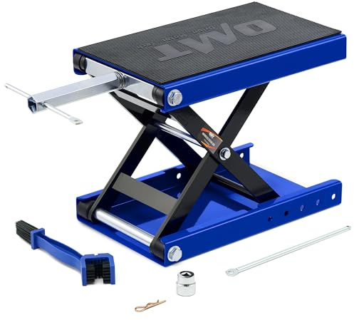 Orion Motor Tech Motorcycle Lift, 1100lb Motorcycle Scissor Lift Jack with Wide Deck T Handle 3/8 Socket, Motorbike Center Stand with Chain Brush, Crank Hoist Stand for ATV Dirt Bike Cruiser, Blue
