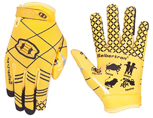 Seibertron Pro 3.0 Twelve Constellations Elite Ultra-Stick Sports Receiver Glove Football Gloves fit for Youth Child Kids Yellow M