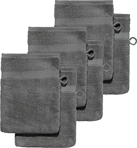 Erwin Müller Waschhandschuh 6er-Pack, Serie Sindelfingen, 100% Baumwolle anthrazit Größe 15x21 cm - Kochfest und trocknergeeignet, saugstarke, langlebige Wohlfühlqualität