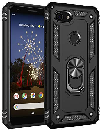 HiCASE Pro Case for Google Pixel 3A XL, Hybrid Armor Dual Layer Heavy Duty Rugged Shockproof Protective Case Back Cover, Hard Shell + Soft TPU + Ring Stand Fits Magnetic Car Mount Black