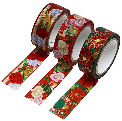 Kamiso Japanese Washi Masking Tape, Beauty MONDE Christmas, 0.6 inch (15 mm) Wide, 23.4 ft (7 m), Set of