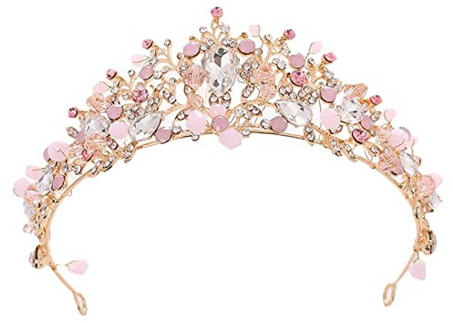 Diadème Princesse, Bandeau de Couronne Strass, Diadème de Couronne Rose, pour les Concours de Beauté, les Mariages, les Fêtes (Rose)