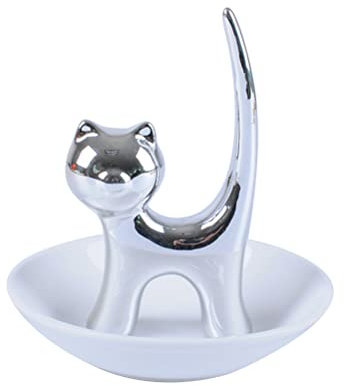 SrliyaCat Schmuckschale Schmuckschale Keramik Katze Ringhalter Schmuckschale Schmuckschale Mode Armbänder Ohrringe Aufbewahrungsschale Geschenk Frauen (Silber)