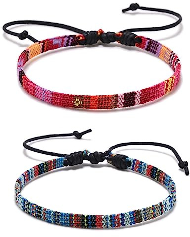 SURALIN Tobillera de surfista de 2 piezas, tobillera para mujer, tobillera de surfista, pulsera étnica impermeable ajustable, pulseras trenzadas hechas a mano Unisex (B)