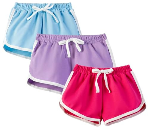 Gavena 3 Pack Girl Shorts Kids School PE Shorts Sport Athletic Summer Cotton Short Pants Dolphin Shorts for Little and Big Kids(Blue Pink Purple,12-13 Years)
