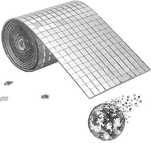 Zibeem 1 Rouleau De Carreaux De Mosaïque Auto-adhésifs 1464 Pièces Carreaux De Mosaïque Miroir En Verre Carré Minuscules Autocollants De Mosaïque Miroir Argenté (5 X 5 Mm, Argent)
