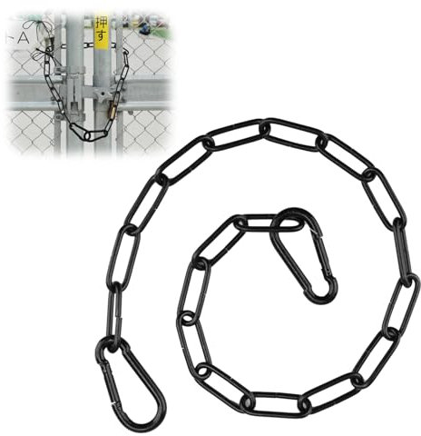 Gate Chain Lock 20 inch Stainless Steel Gate Link Chain Lock with Both-Ended Carabiners Hanging Swing Chair Chain Latches for Outdoor Fences Pet Cage Horse Goat Cow Corral Supplies 3mm Thick Black