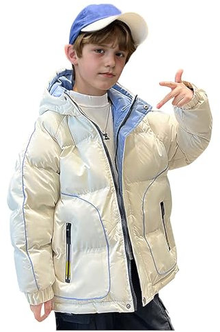 Guqmjde Winterjacke Jungen Daunenjacke Kinder Mantel Jacken Wintermantel Puffer Jacket Kapuzenjacke Thermal Daunenmantel Mode Thermojacke Outdoorjacke Weiß, 13 Jahre