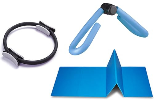 G5 HT SPORT Cerchio Pilates Ring [Strong], Thigh Toner e Tappetino Pieghevole | Kit Completo con Anello per Pilates e Attrezzi Fitness per Casa, Yoga, Allenamento Forza e Flessibilità (Kit Completo)