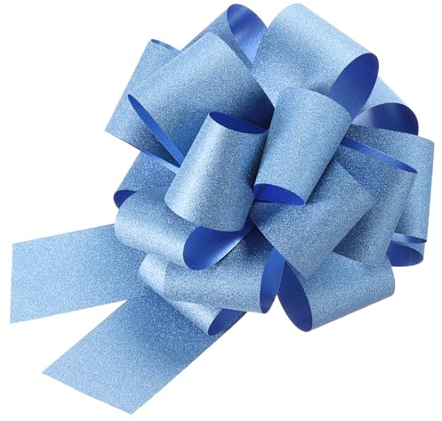 QUARKZMAN 5pz 5 Pollici Grande Fiocco da Tirare Glitter Confezione Regalo Grande Fiocchi da Tirare Nastro Azzurro per Cesti da Sposa Regali Festa di Natale