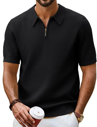 PJ PAUL JONES Pikétröjor för män, kortärmade fjärdedelsblixtlås, skjortor, casual golfskjortor