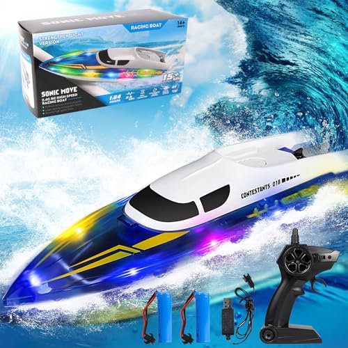 Zhwidnerso Ferngesteuertes Boot mit LED-Licht, 2,4-GHz Boot Ferngesteuert für Pools & Seen, 9.3MPH Speedboot, 2 Wiederaufladbare Batterien Motorboot, Geschenk für Erwachsene Jungen & Mädchen
