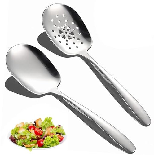 Raheem Edelstahl Servierlöffel 2 Stück Groß Servierlöffel und Geschlitzte Löffel für Familienfeiern Hotels Partys