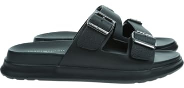 Tommy Hilfiger Hilfiger FM0FM05414 Double Band D Density Leather Sandals, Black, 10.5 UK