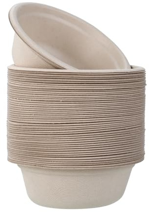 BUCOMTU 50 Stück Einweggeschirr, Einweg Suppenschalen, umweltfreundliche Einwegschalen, Partygeschirr, Biologisch Abbaubar und Kompostierbar, Perfekt für Party und Picknicks (350ML)