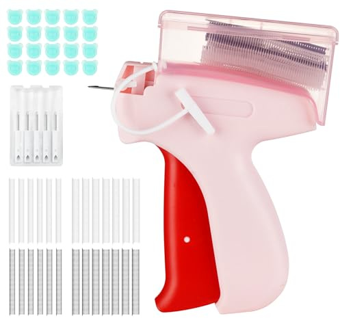 1Plusselect Pistolet Etiquette Textile Etiqueteuse Vetement Aiguille Fine | Pistolet Couture Fixation Rapide Vêtements, Étiqueteuse Prix avec 5 Aiguilles, 3000 Attaches 5/8mm, Boutons Décoratifs