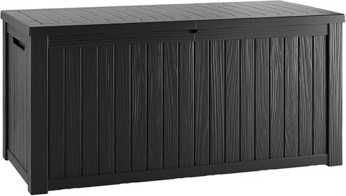 Yardgrace Outdoor Storage Box, 150 Gallon Resin Deck Box Waterproof for Patio Furniture, Garden Tools and Pool Accessories, Lockable UV-Resistant Storage Bin Bench Cabinet for Outside, Black