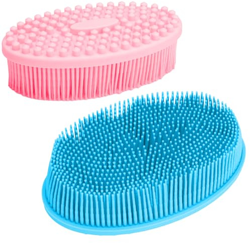 2 Pezzi Spazzola per Corpo in Silicone, Spazzola per Doccia, Spazzole Esfoliante per il Corpo, per la Pulizia Della Doccia, Pulizia Profonda, Blu e Rosa