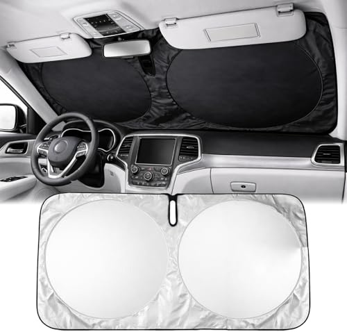 Enerfero Parasol Coche Delantero，Parasol Luna de Coche Metalizado Cortina Reflectante para Vehículo Protección Rayos UV Parabrisas, Protector Solar Camionetas, Todoterrenos, Furgonetas (140x70cm)