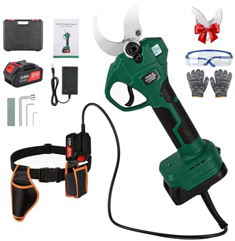 Tijeras de Podar Eléctricas 40mm con 2 Baterías 3.0Ah Cable de Extensión 1.4m Podadora de Batería Brushless para Olivos Viñedos y Ramas Altas