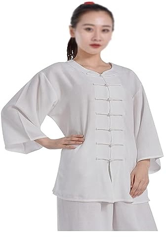 Bomull Linne Taichi Uniform Dam Stretch Kampsport Kostym Kung Fu(Wit,L XL)