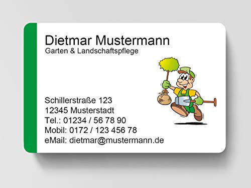 100 Visitenkarten, laminiert, 85 x 55 mm, inkl. Kartenspender - Garten Landschaftspflege